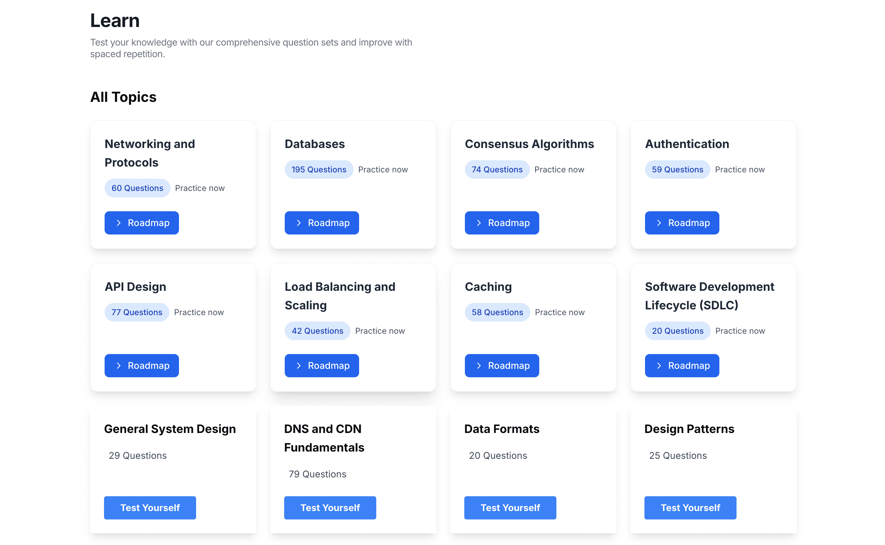 SWE Quiz Screenshot of All Quizzes